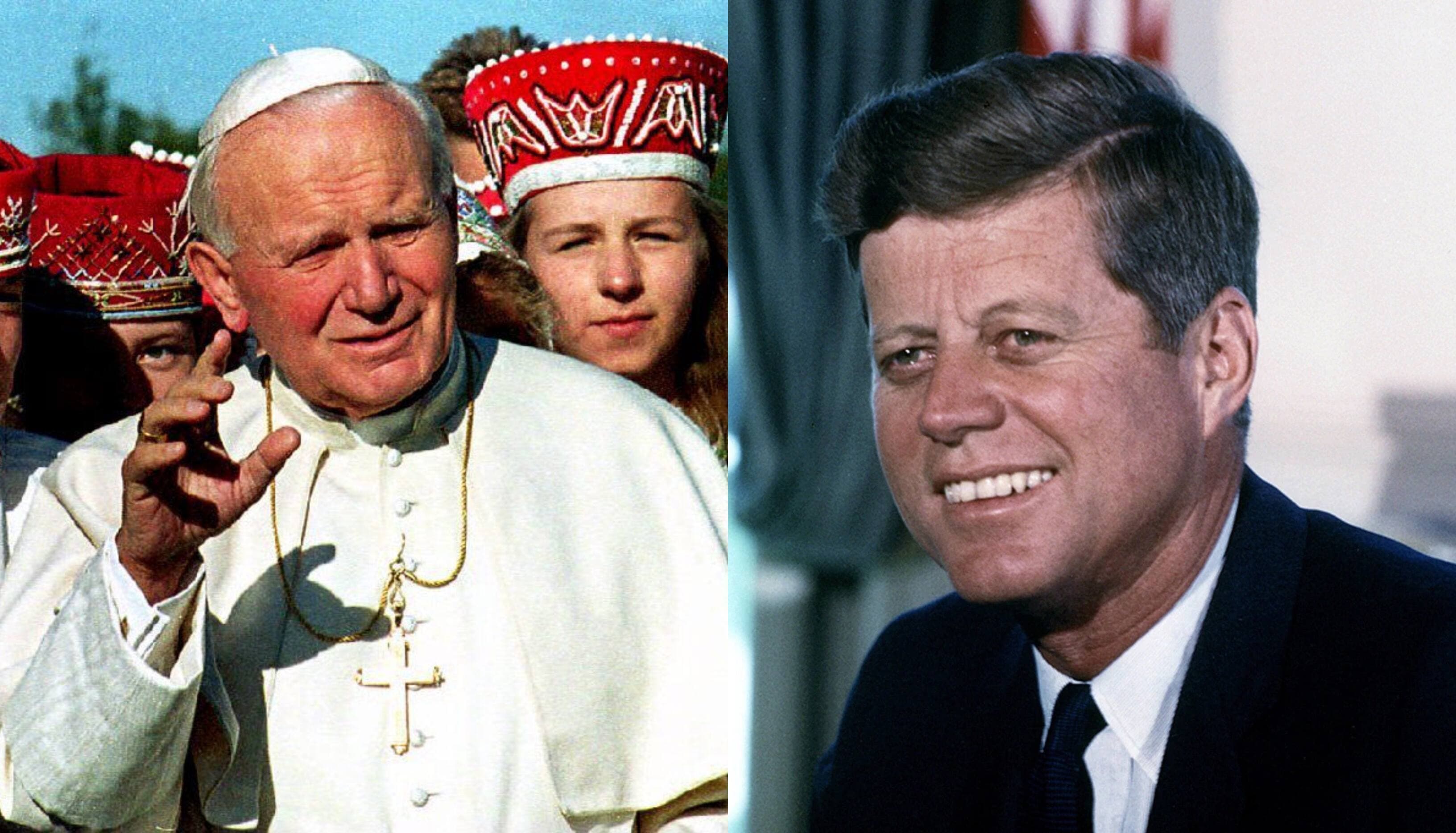 Le pape Jean Paul II (gauche) et le président des États-Unis, John F. Kennedy (droite)