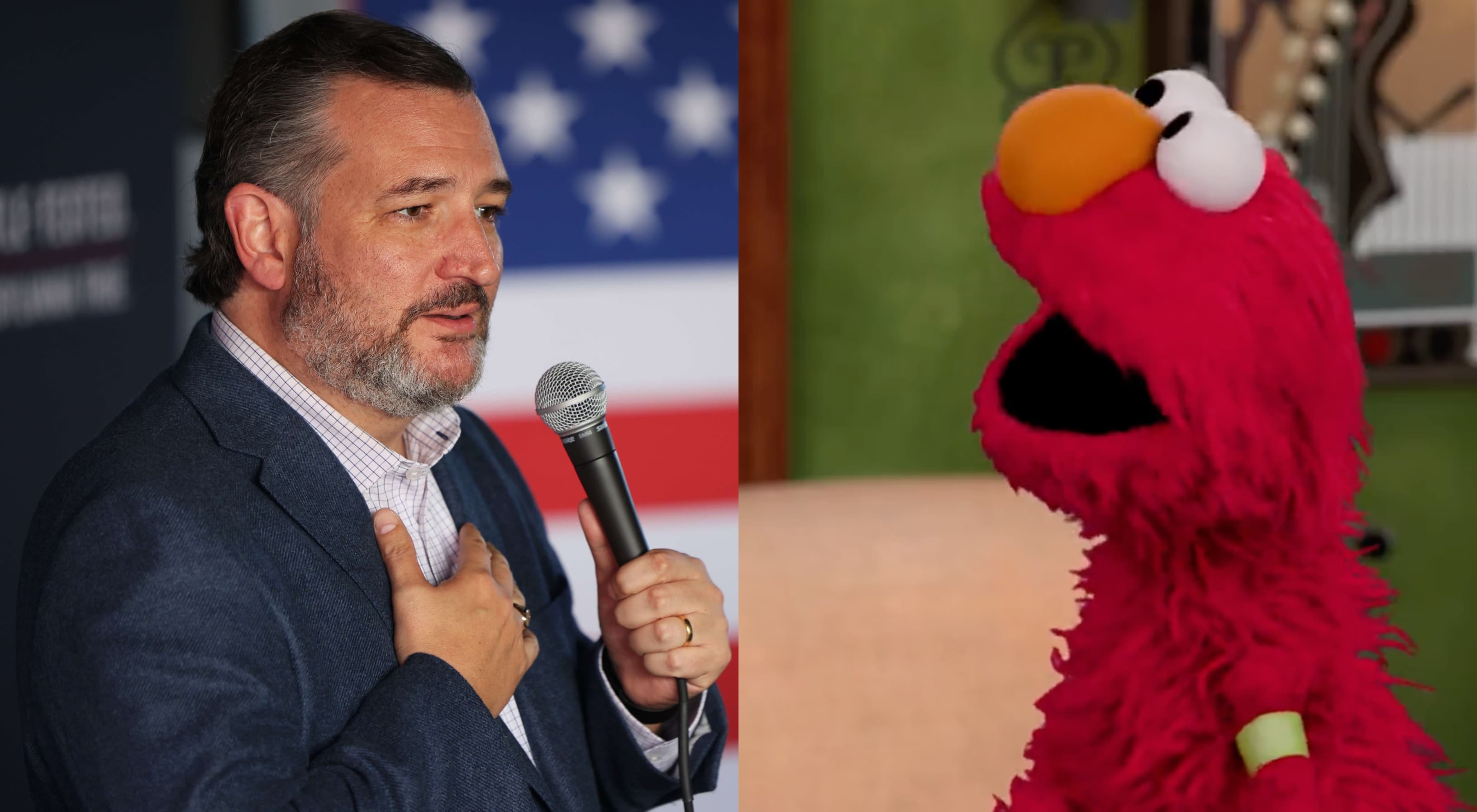 Le sénateur républicain du Texas, Ted Cruz, et la marionnette Elmo.