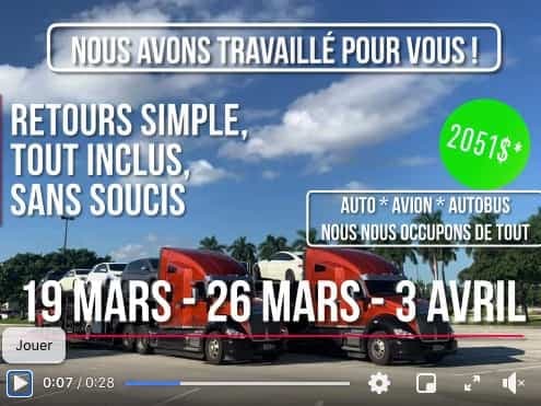 L’entreprise Transport St-Hyacinthe Floride offre quatre voyages pouvant contenir jusqu’à 150 personnes chacun les 19 et 26 mars et le 3 avril.