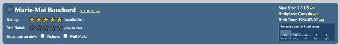 Capture d'écran / Wiki Feet