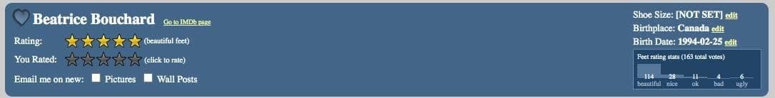 Capture d'écran / Wiki Feet