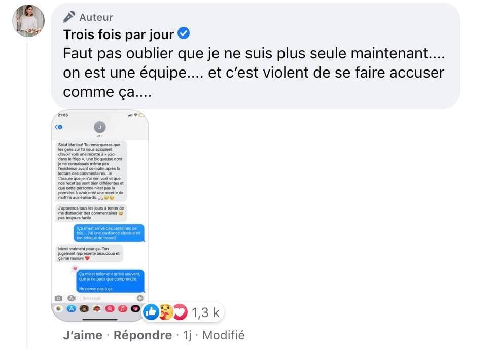 Capture d'écran / Facebook Trois fois par jour