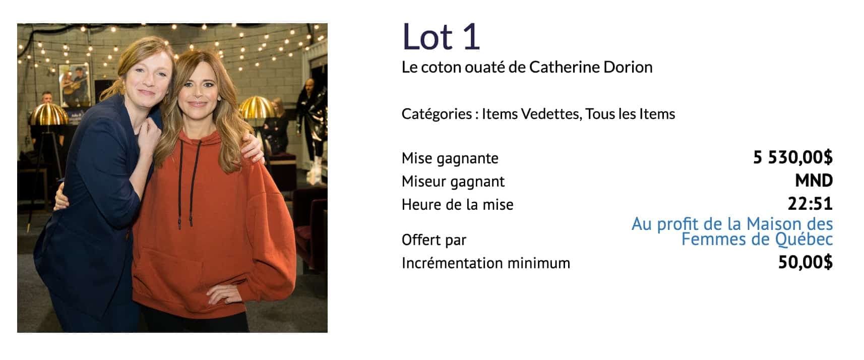 Capture d'écran de la vente aux enchères