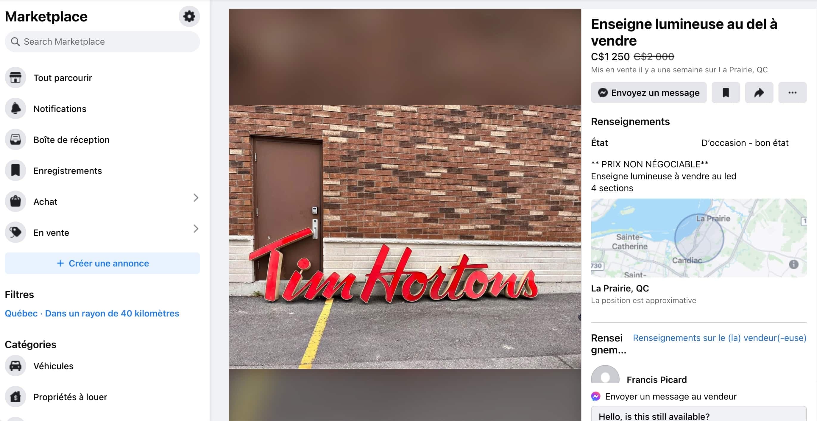 Capture d'écran / Facebook Marketplace