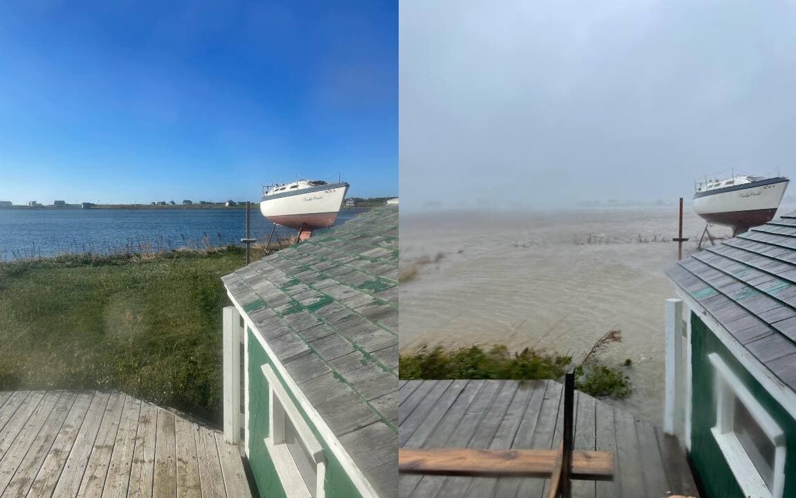 La cour arrière de Marie-Ève Laure, avant et après le passage de l'ouragan Fiona