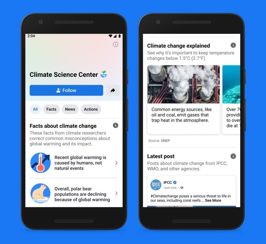 Certaines publications sur le climat partagées sur Facebook dirigent maintenant les internautes vers un centre d'information climatique.