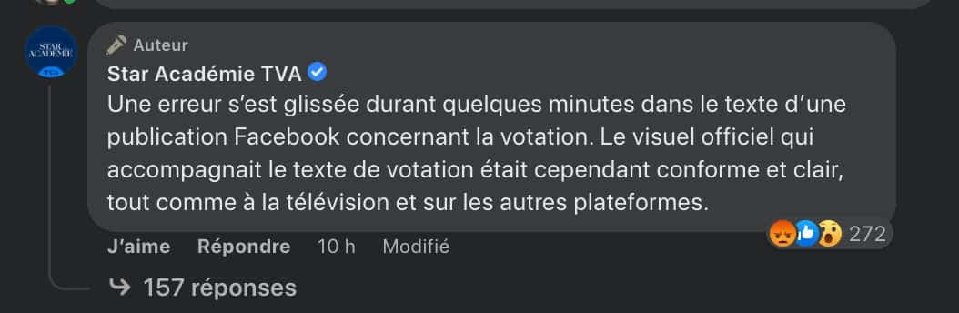 Capture d'écran Facebook